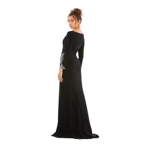 NWT - IEENA for Mac Duggal Black Embellished Faux Wrap Jersey Gown - Size 10 - Picture 2 of 16